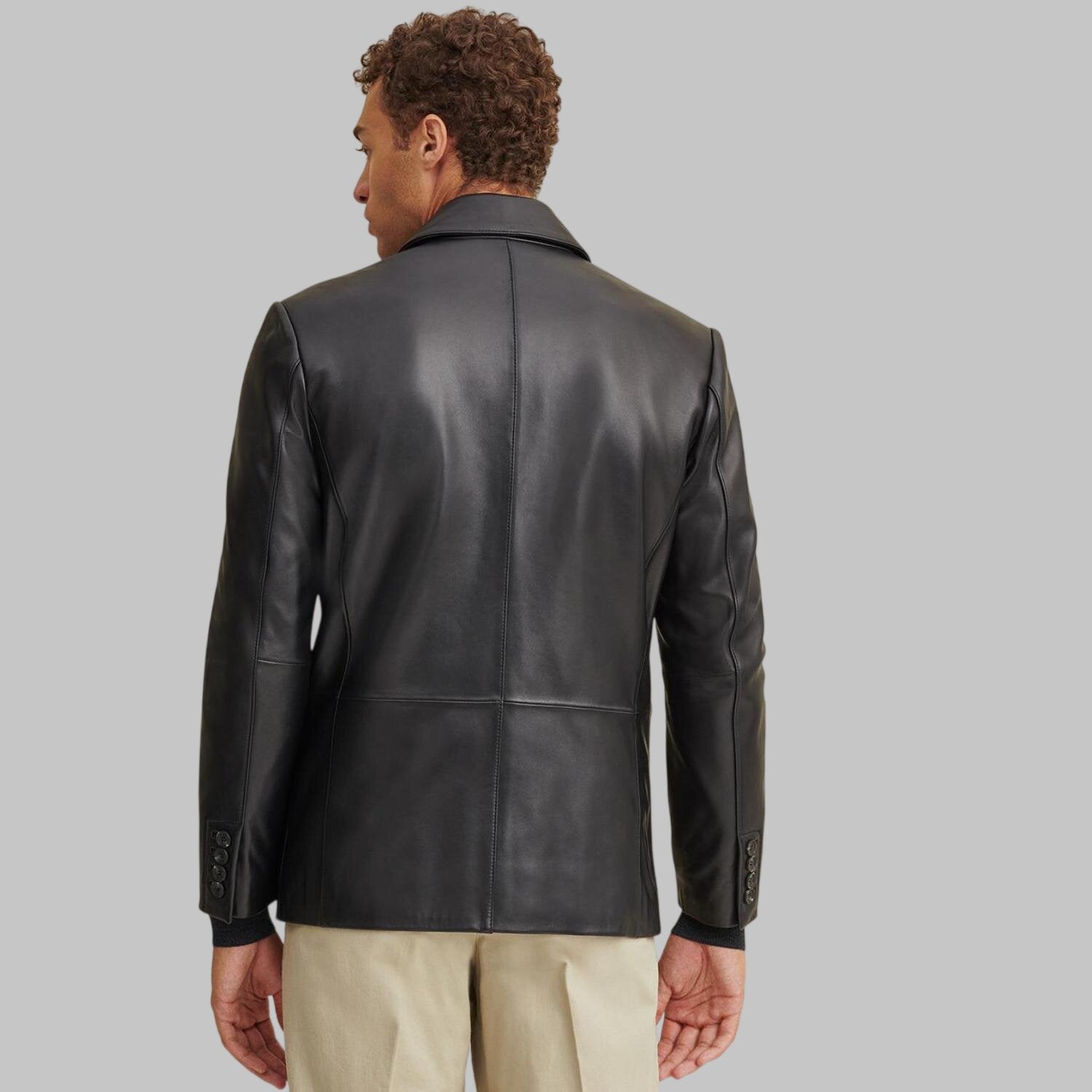 Men Premium Black Two Button Leather Blazer