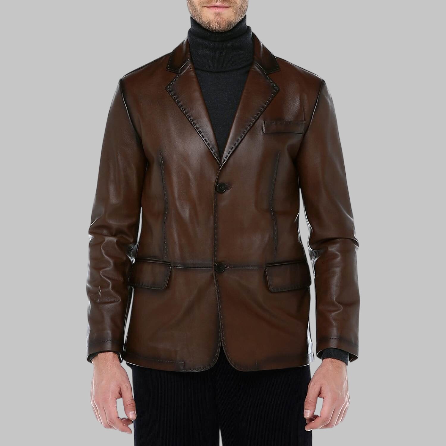 Men Premium Dark Brown Leather Blazer