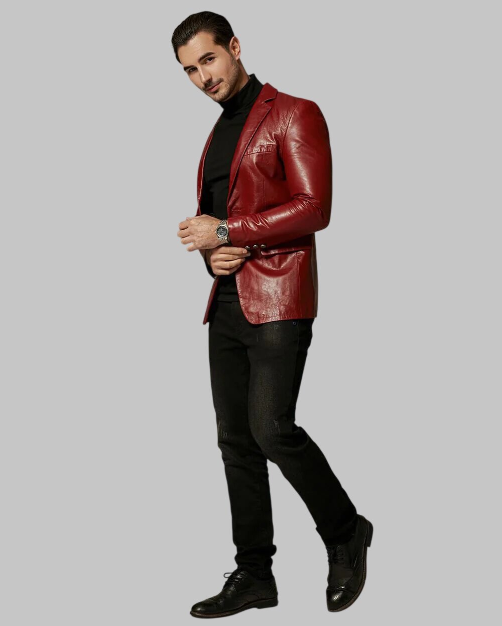 Men Premium Red Leather Blazer