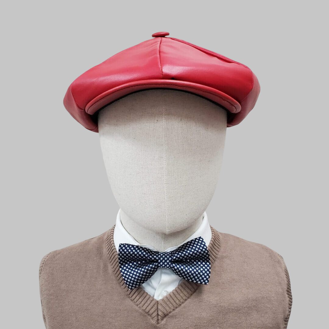 Men Red Real Leather Newsboy Cap
