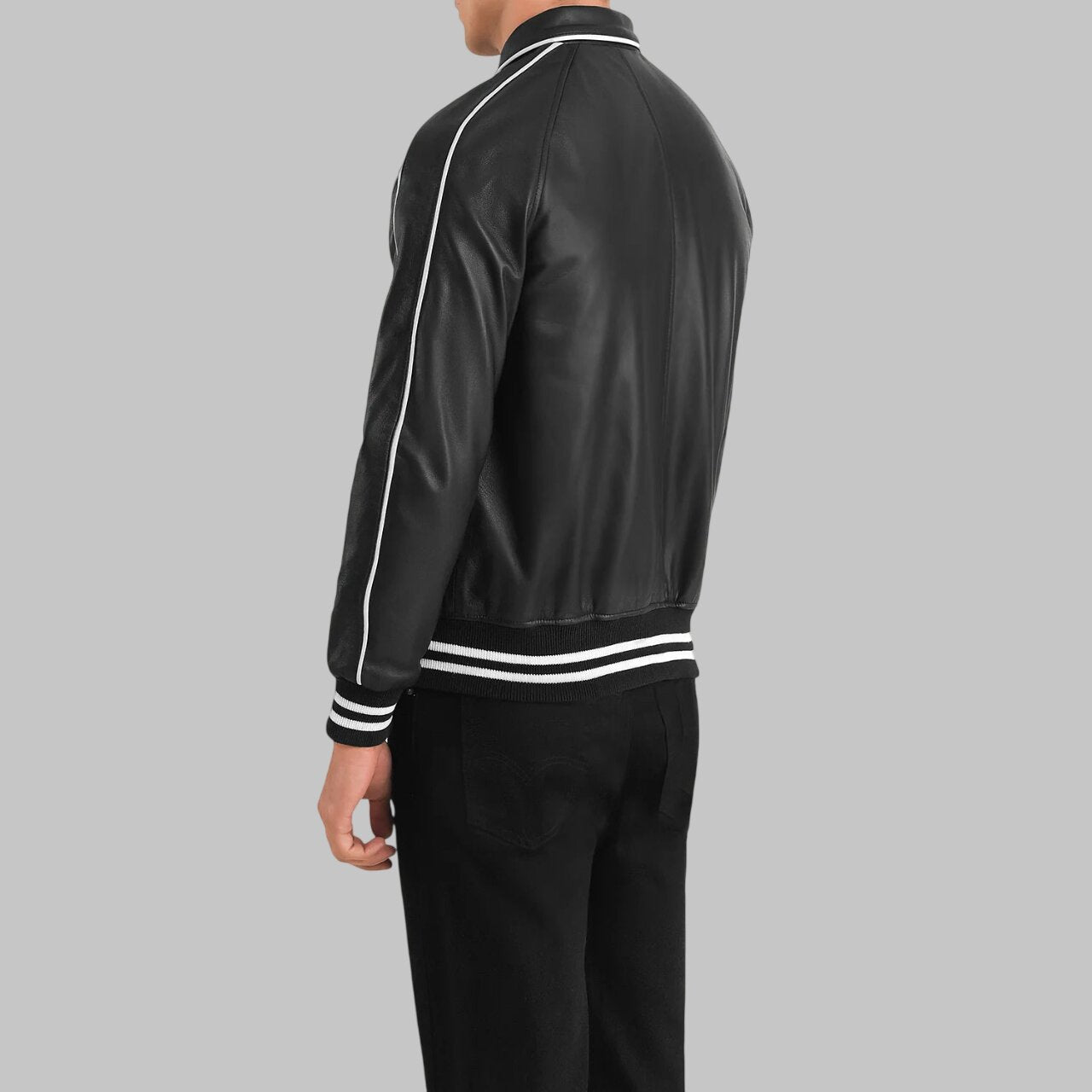 Men Stylish Black Leather Varsity Jacket