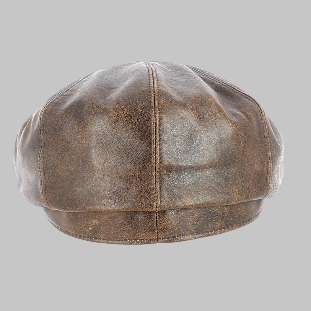 Men Stylish Dark Brown Leather Flat Cap