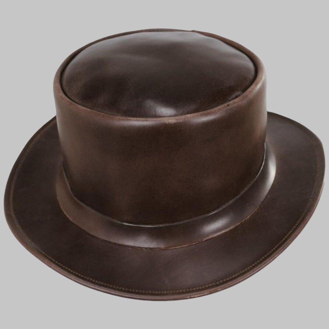 Men Stylish Dark Brown Leather Top Hat