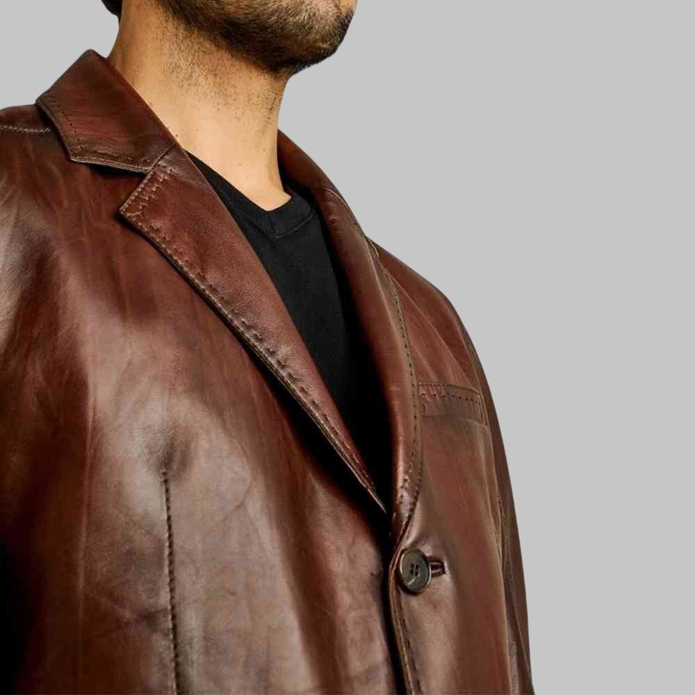 Men Stylish Distressed Dark Brown Leather Blazer