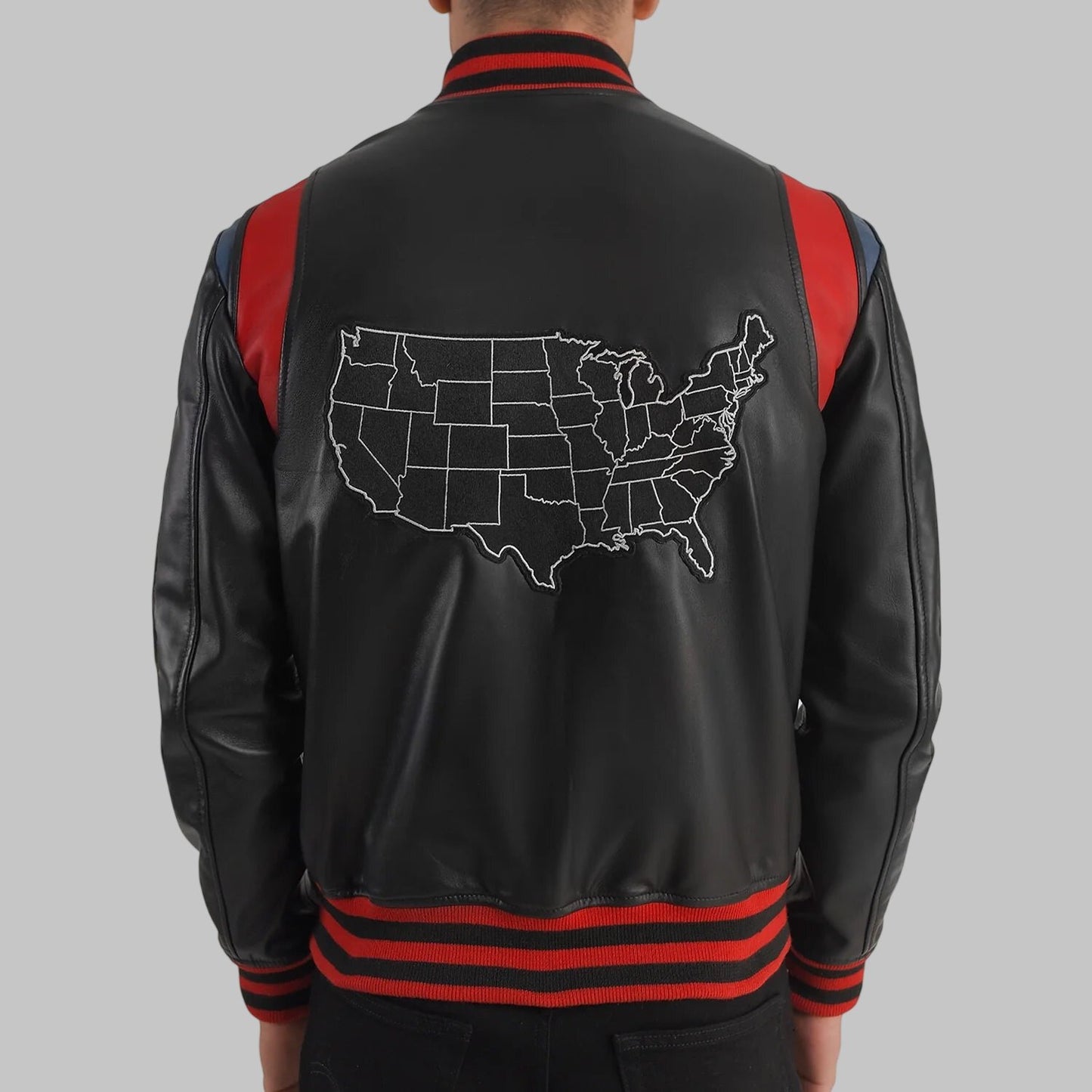 Men USA Black Leather Varsity Jacket