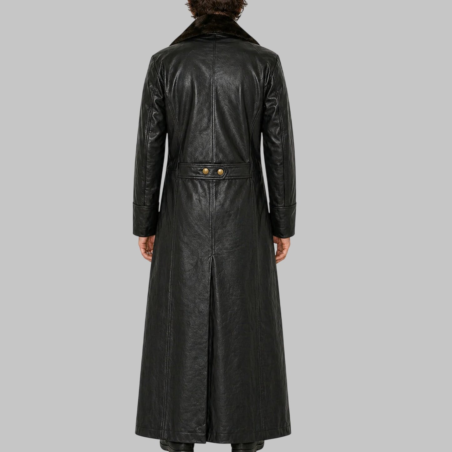 Men World War 2 Style Black Leather Trench Coat