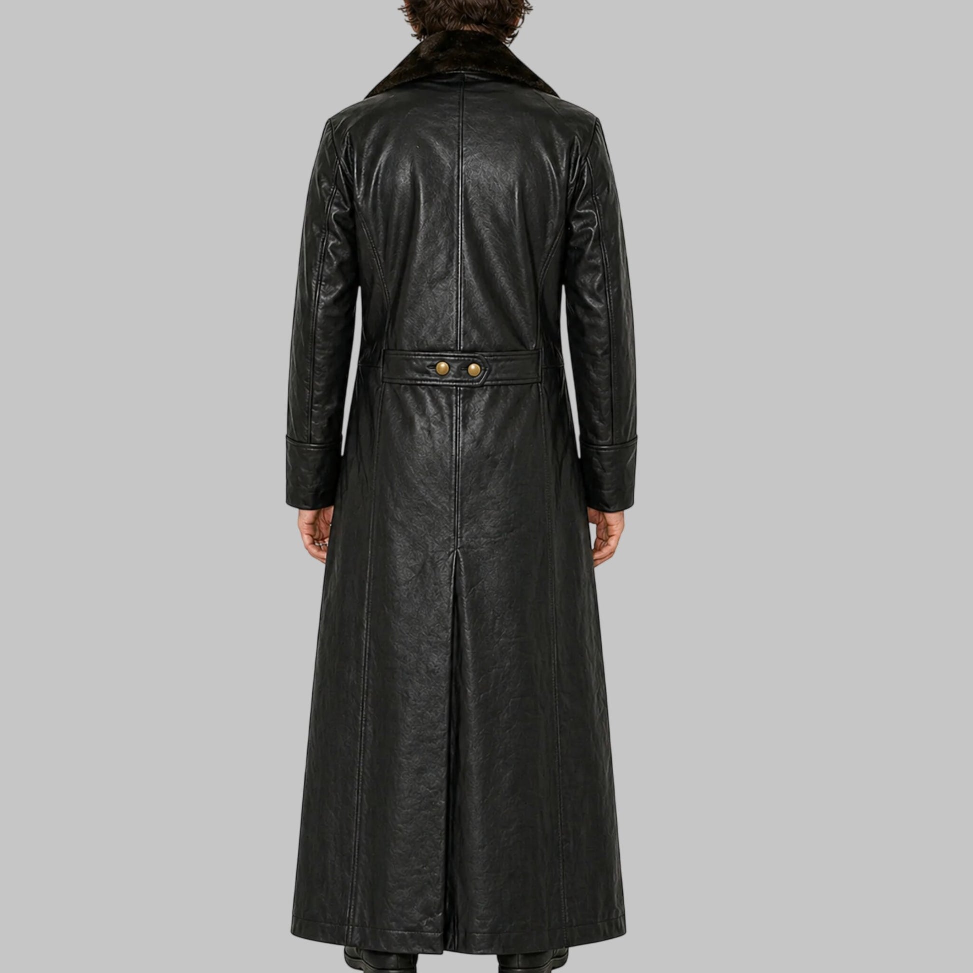 Men World War 2 Style Black Leather Trench Coat