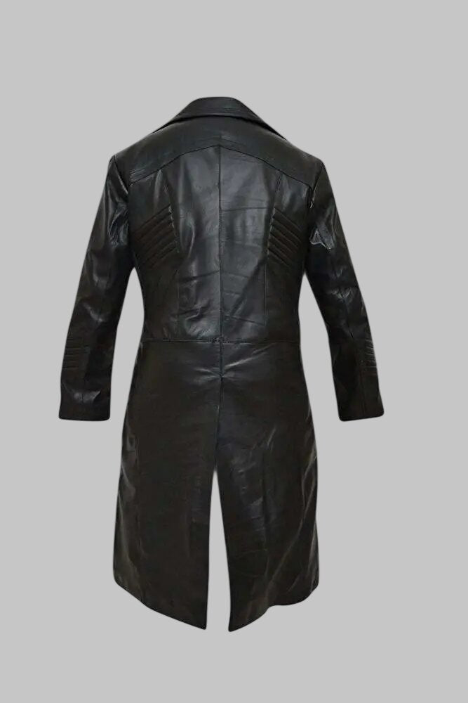 Men's Timeless Black Genuine Leather Trench Coat