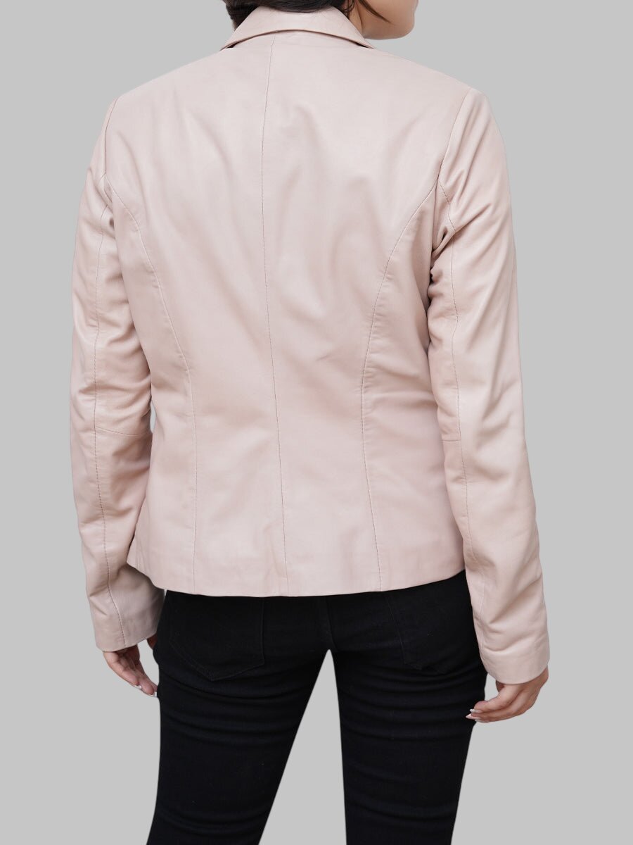 Women Classic Light Pink Leather Blazer