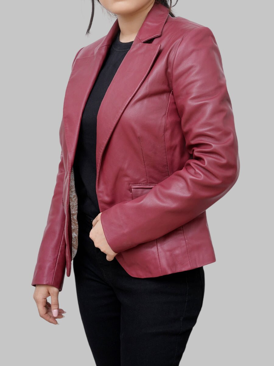 Women Stylish Maroon Leather Blazer