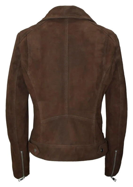 Vintage Women's Brown Casual Biker Lambskin Leather Jacket