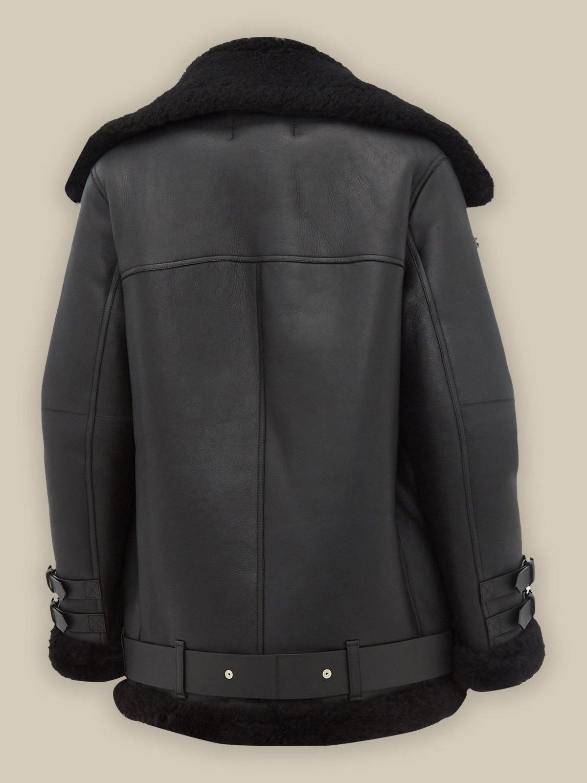 Pitch Black B3 Shearling Leather Jacket For Women