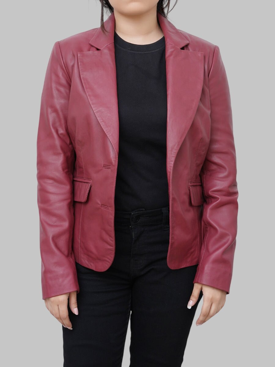 Women Stylish Maroon Leather Blazer