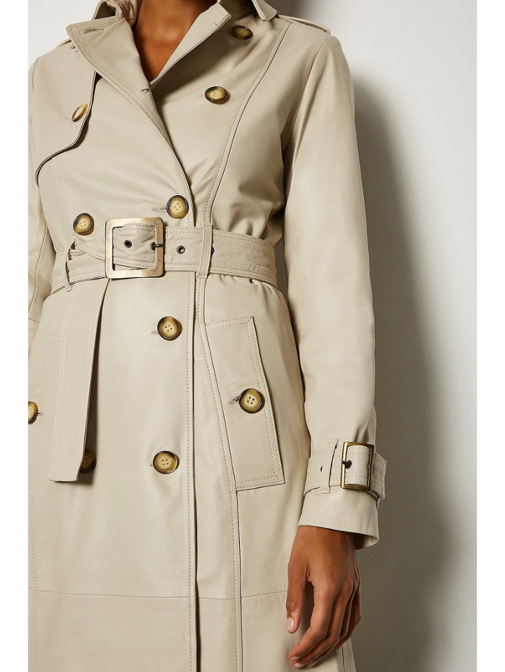 Women’s Beige Sheepskin Leather Trench Coat