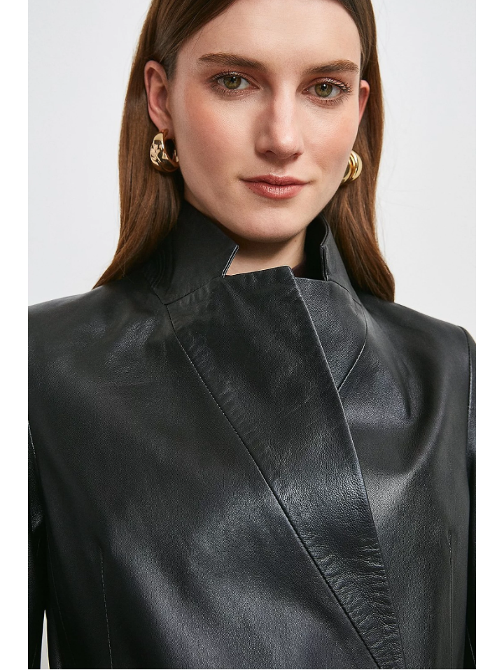 Women’s Trendy Black Sheepskin Leather Blazer With Belt