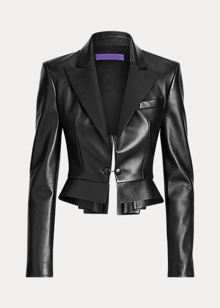 Women’s Black Sheepskin Leather Tuxedo Blazer