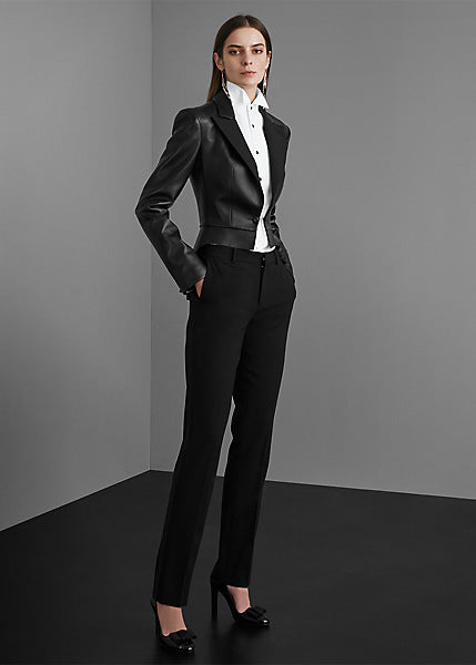 Women’s Black Sheepskin Leather Tuxedo Blazer
