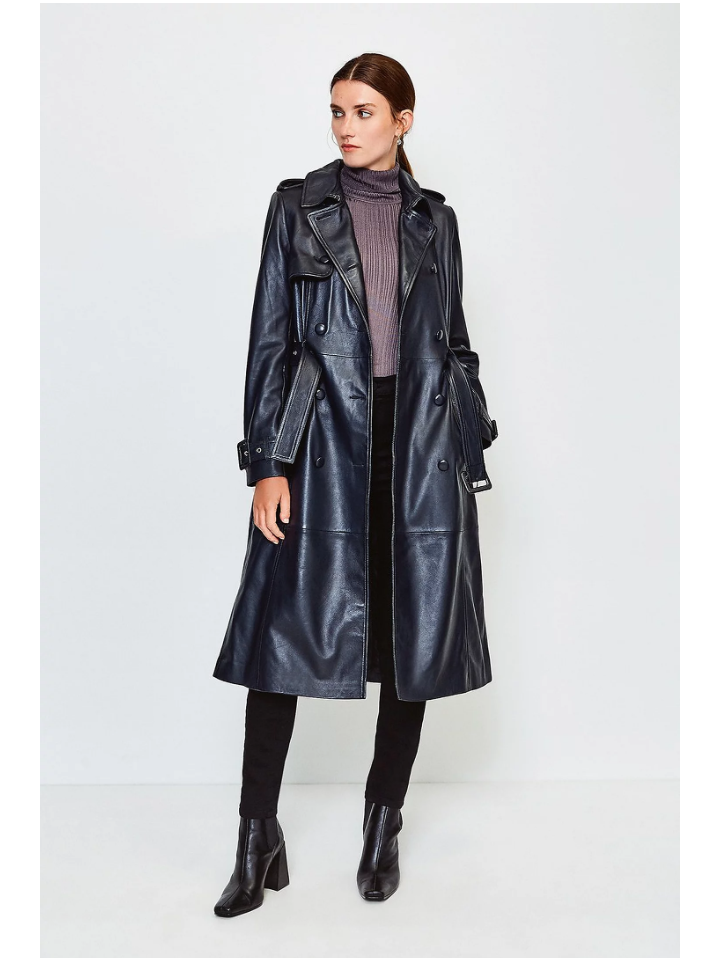 Women’s Black Sheepskin Leather Trench Coat With Belt