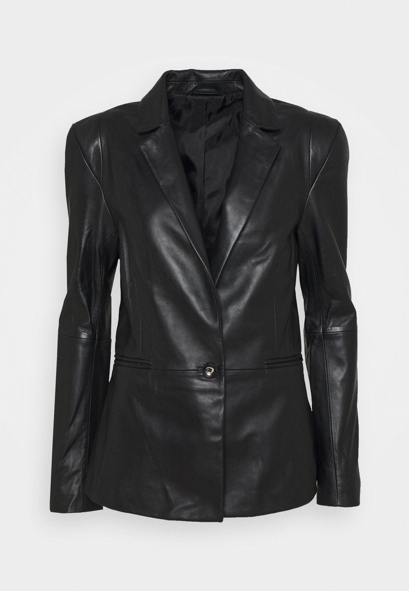 Women’s Classic Black Sheepskin Leather Blazer