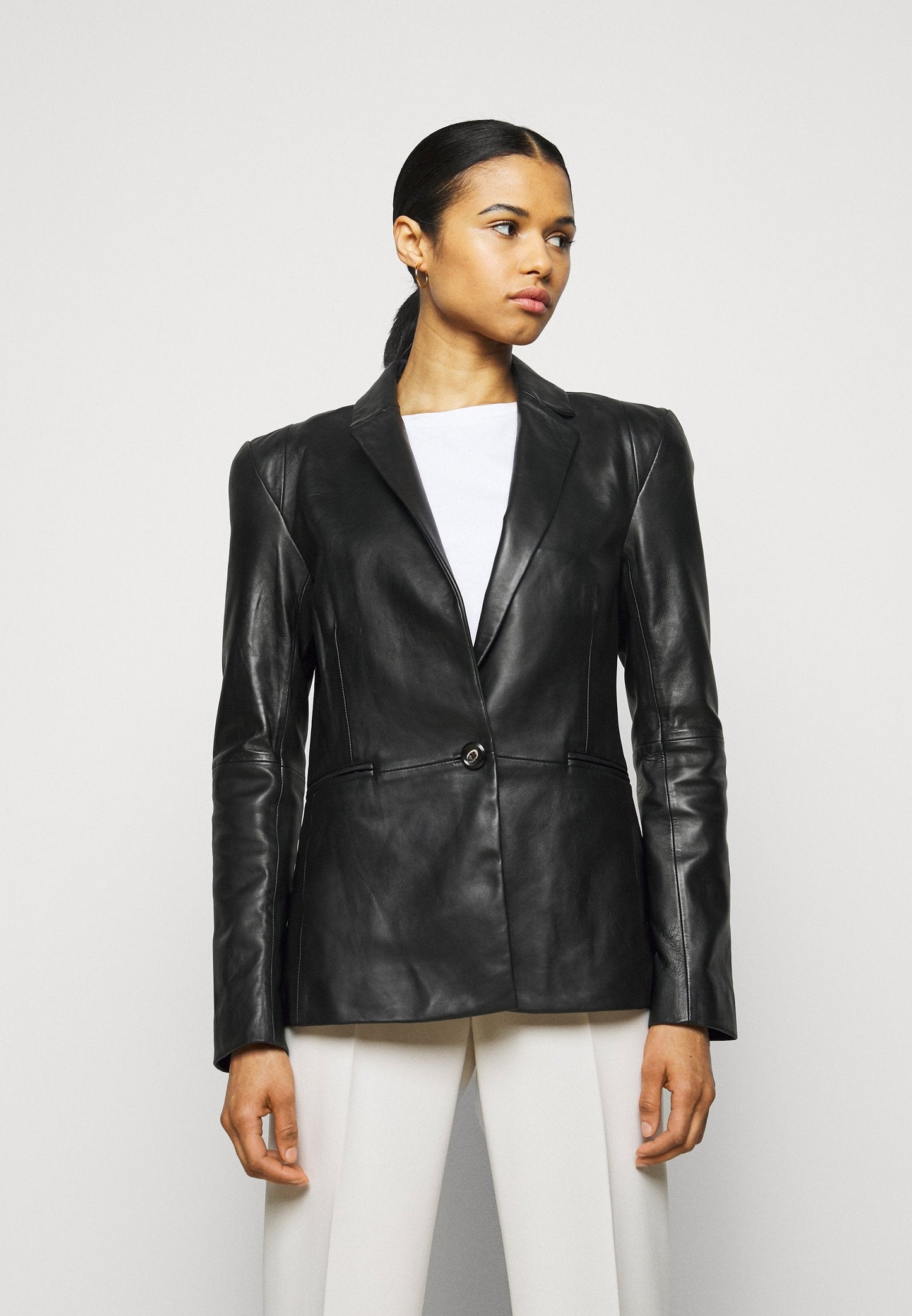 Women’s Classic Black Sheepskin Leather Blazer