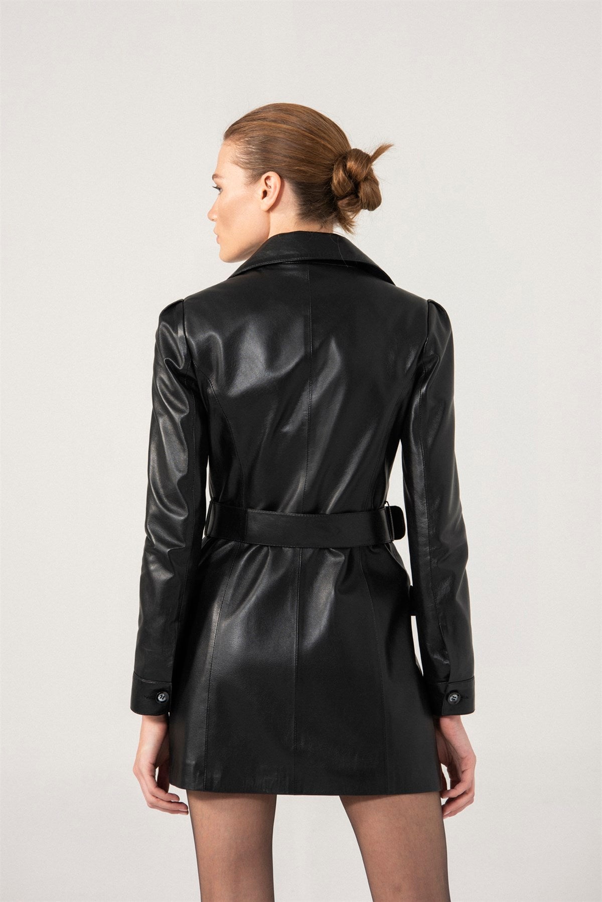 Women’s Black Sheepskin Leather Trucker Trench Coat