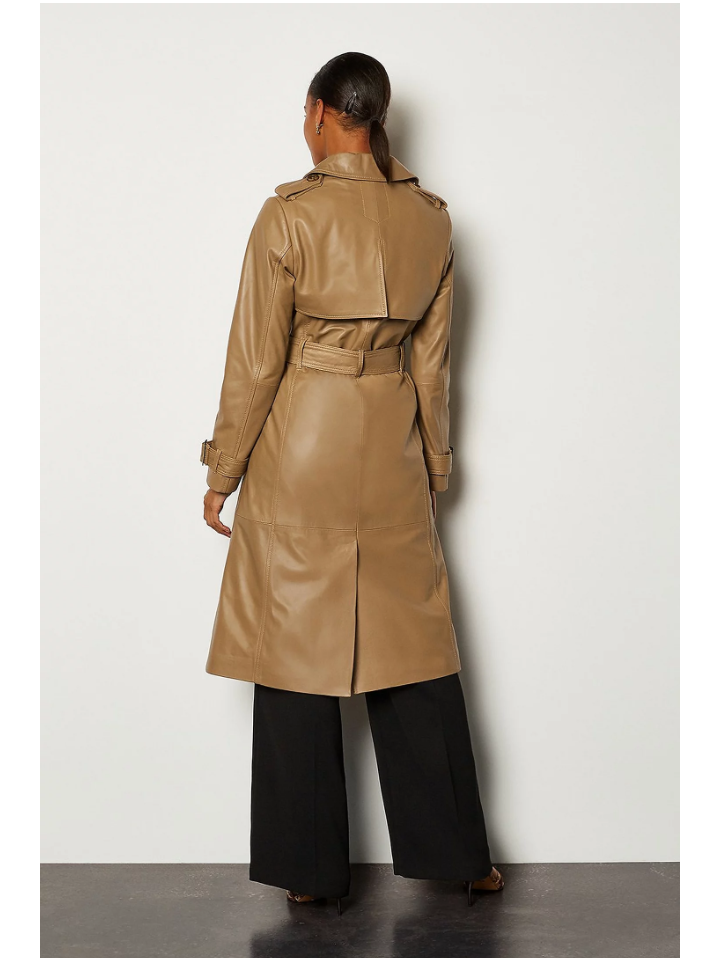 Women’s Tan Beige Sheepskin Leather Trench Coat