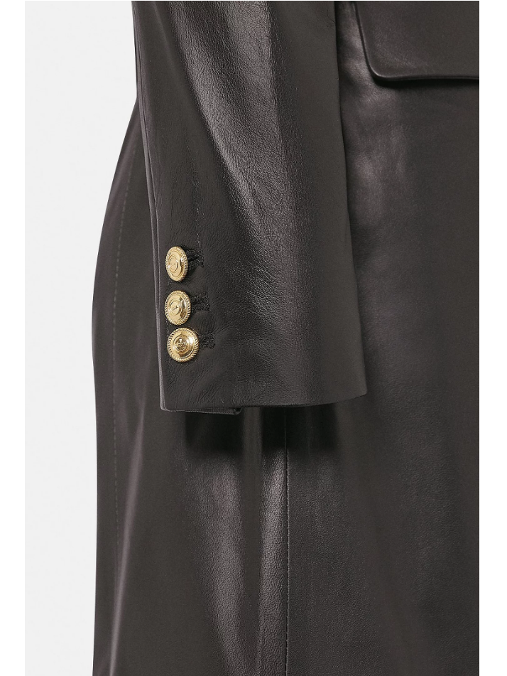Women’s Trendy Black Sheepskin Leather Coat Golden Buttons