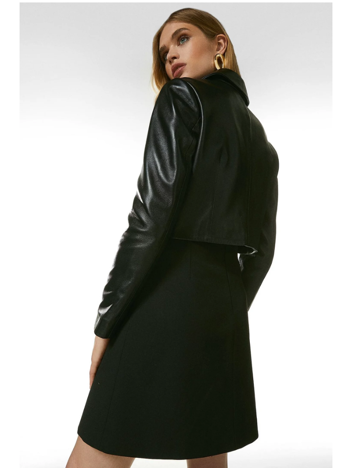 Women’s Black Sheepskin Leather Blazer Cropped Short Fit