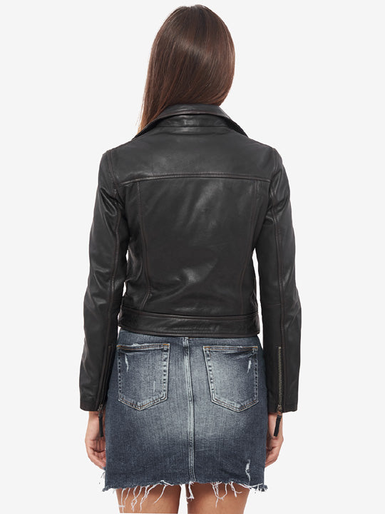 Women's Black Genuine Leather Motorcycle Jacket