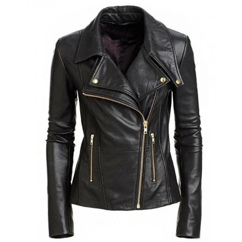 Women's Black Slim Fit Biker Leather Jacket