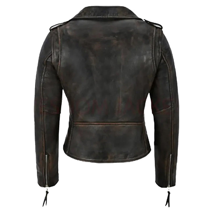 Women's Distressed Leather Biker Jacket