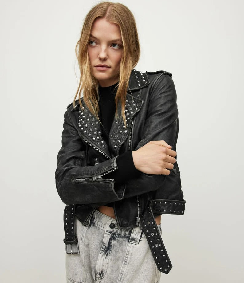 Women's Studded Leather Brando Jacket