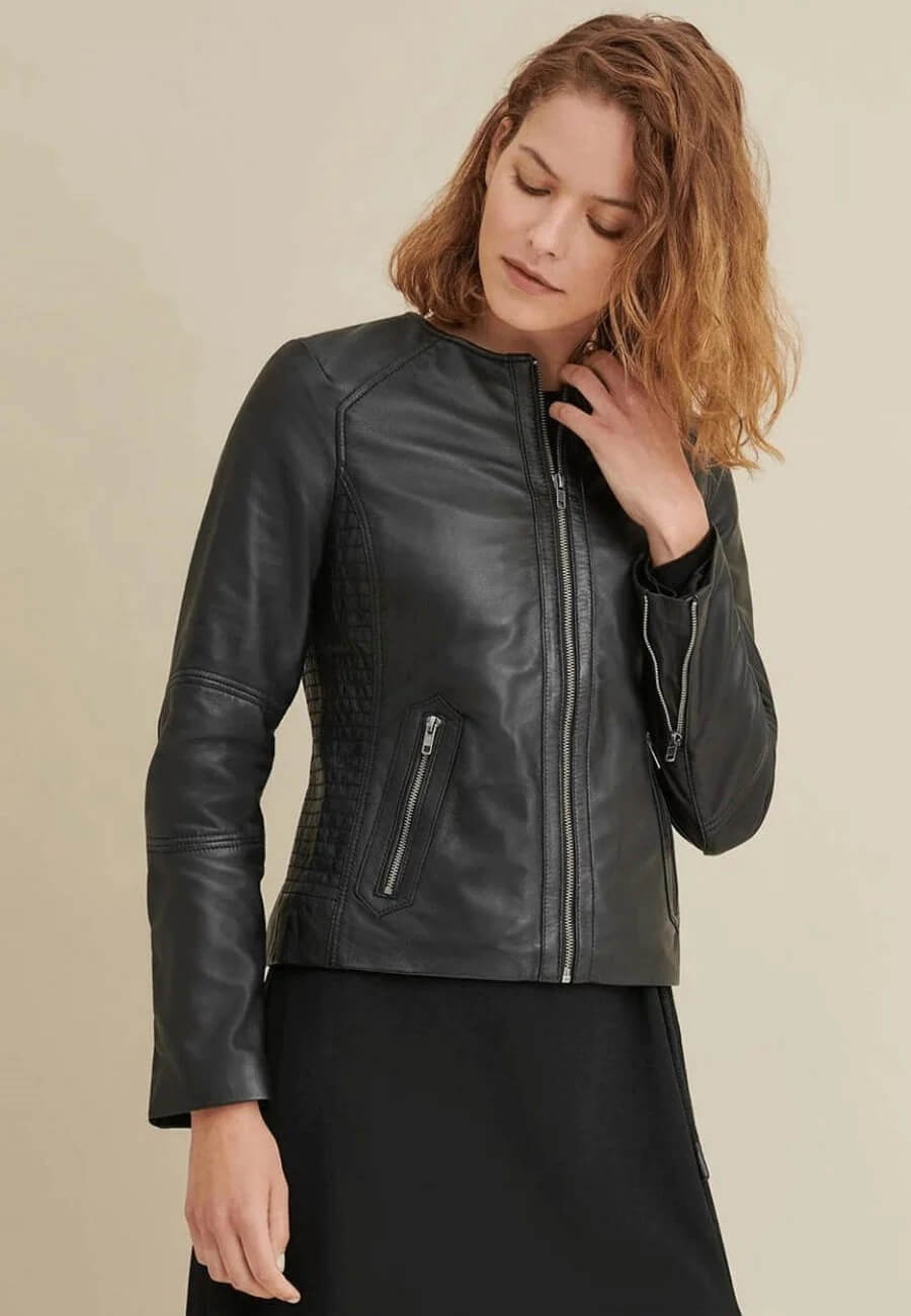 Women's Black Leather Racing Jacket