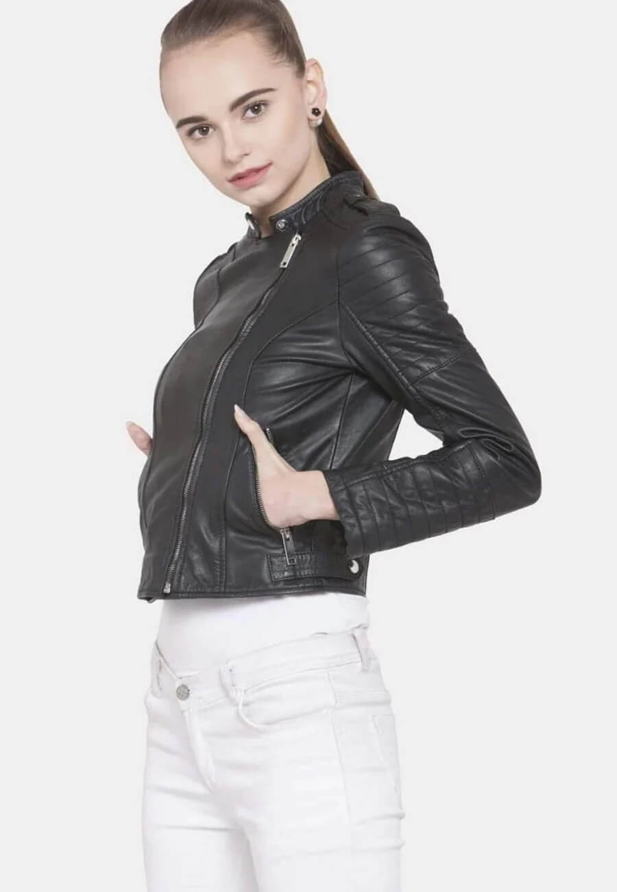 Women's Slim Fit Black Leather Biker Jacket