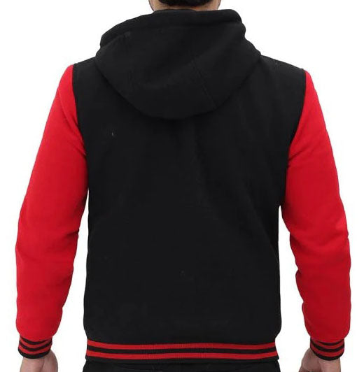 Red and Black Baseball Hooded Varsity Jacket