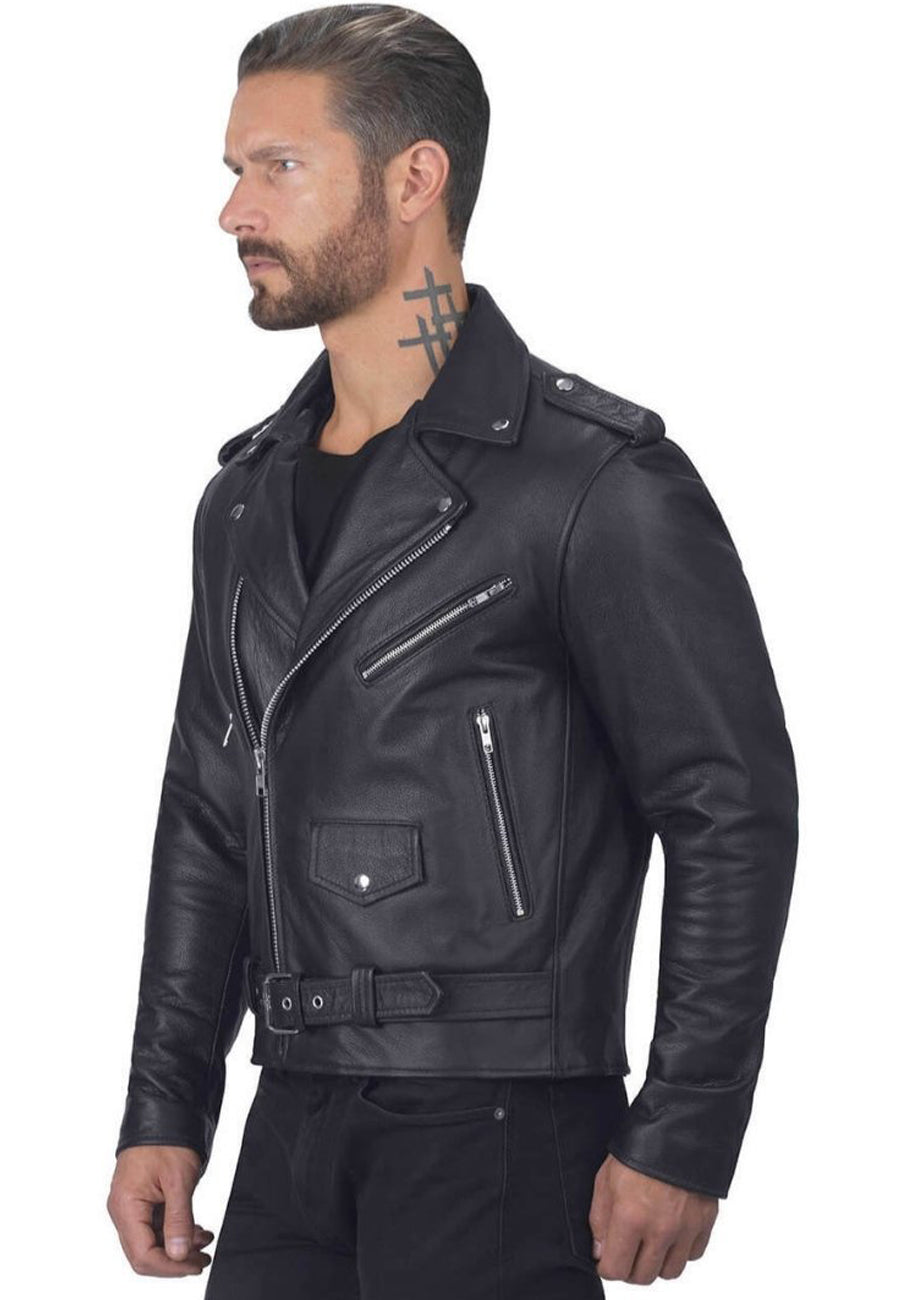 Men’s Classic Black Leather Biker Jacket