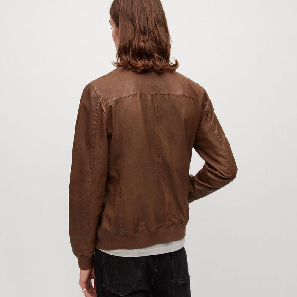 Men's Brown Lambskin Leather Bomber Jacket