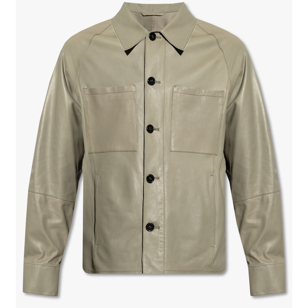 New Green Men's Button-Down Leather Shirt