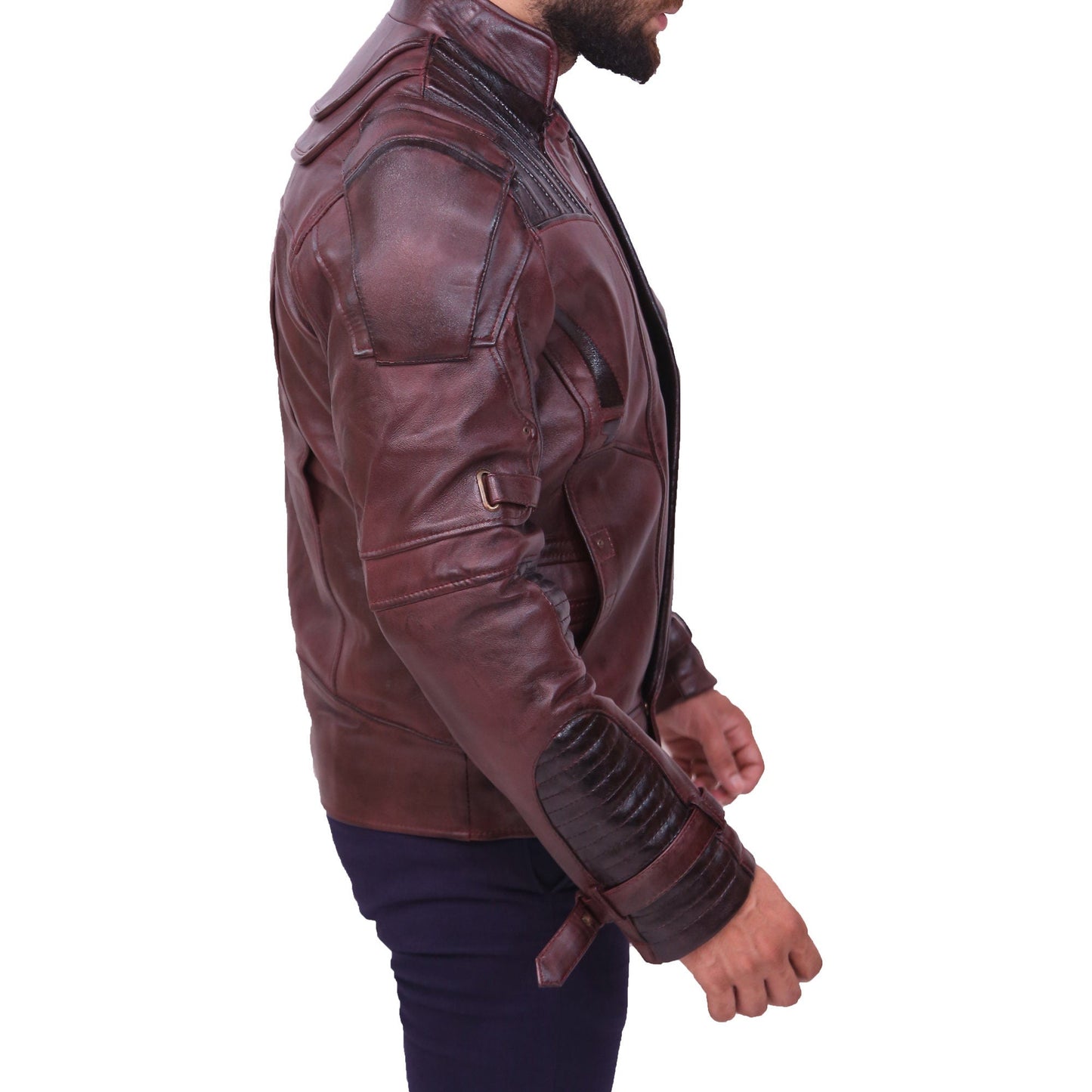 Mens Galaxy Biker Motorcycle Maroon Real Leather Mens Leather Jacket