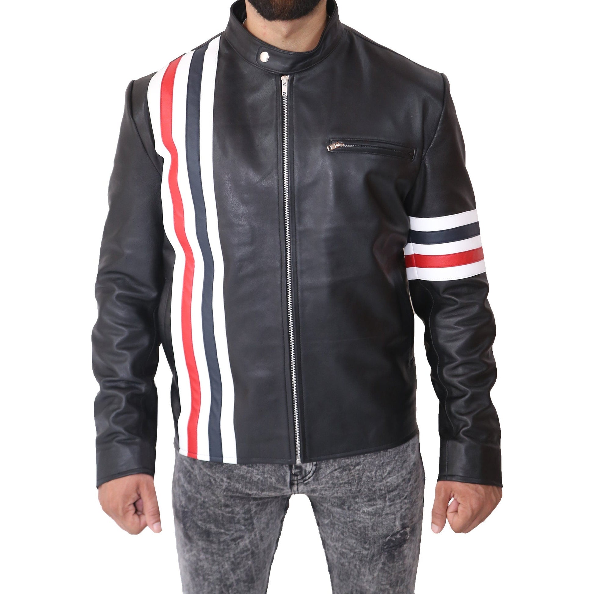 Men's Captain America Easy Rider Biker Motorcycle Leather Jacket