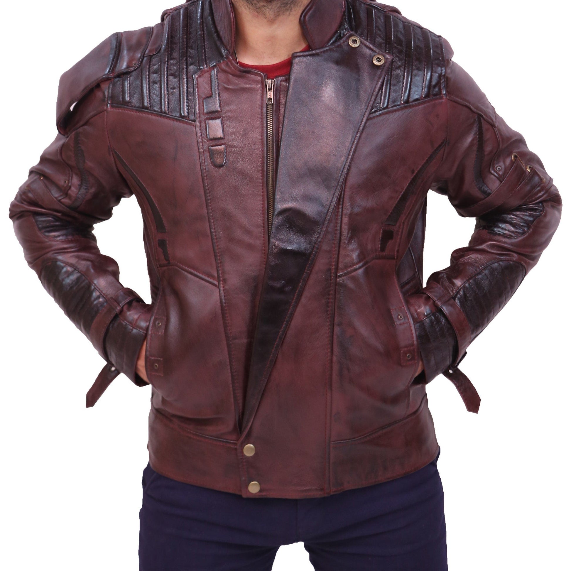 Men's Galaxy Biker Motorcycle Maroon Real Leather Men's Leather Jacket