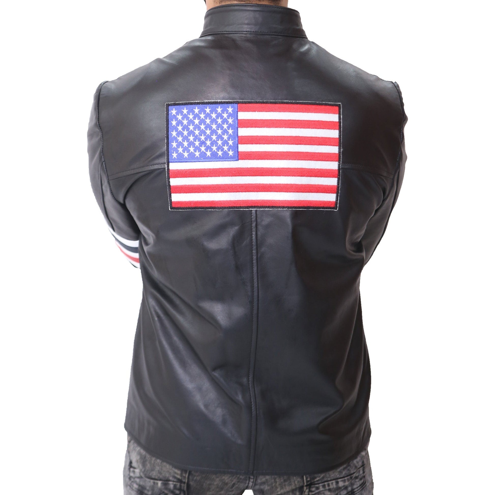 Men's Captain America Easy Rider Biker Motorcycle Leather Jacket