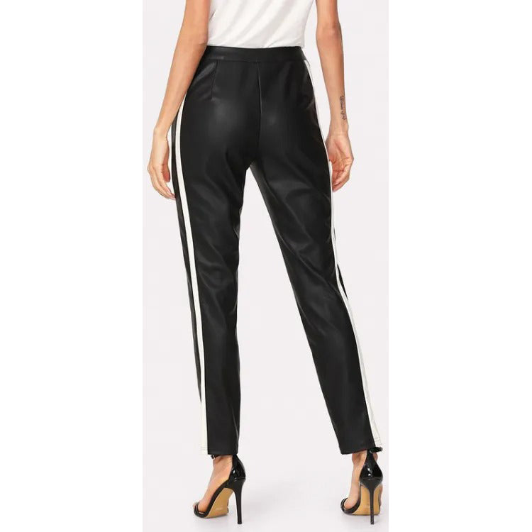 Ladies Two Tone Black & White Leather Pants