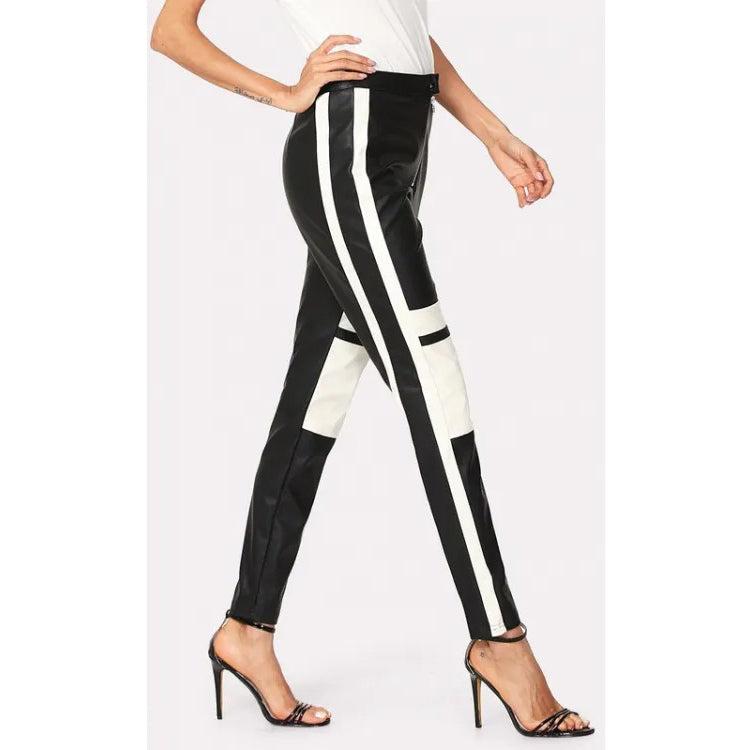 Ladies Two Tone Black & White Leather Pants