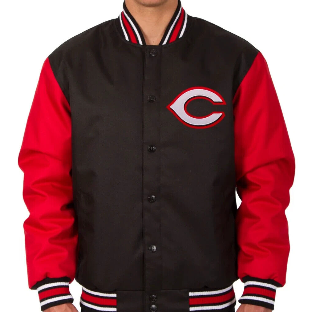 Cincinnati Reds Black and Red Letterman Varsity Jacket
