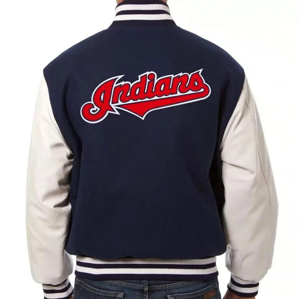 Cleveland Indians Blue and White Letterman Varsity Jacket