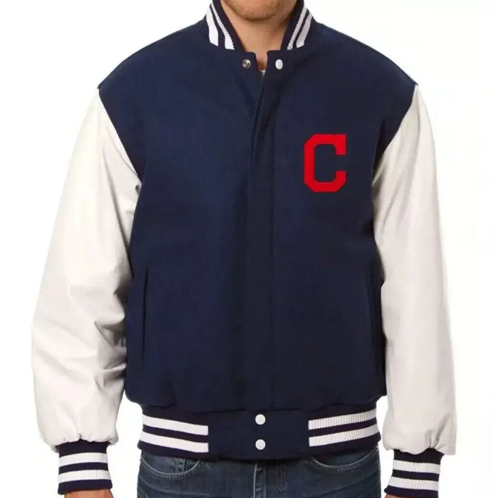 Cleveland Indians Blue and White Letterman Varsity Jacket