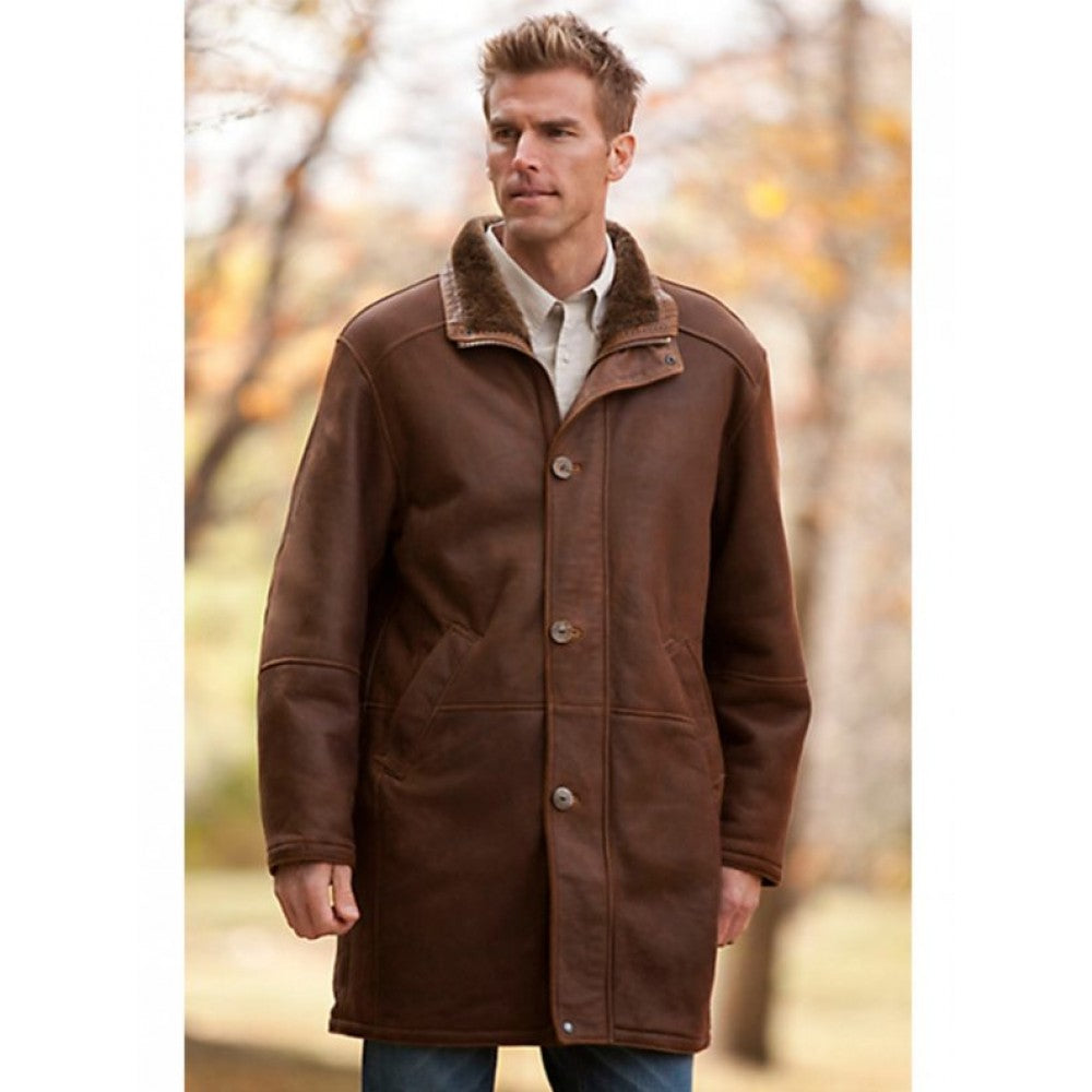 Men Brown Stylish Outfit Sheepskin Leather Coat