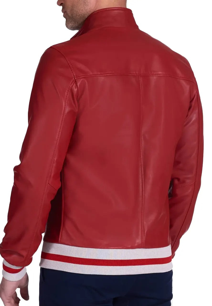 Men’s Authentic Red Leather Bomber Jacket – Bold & Timeless