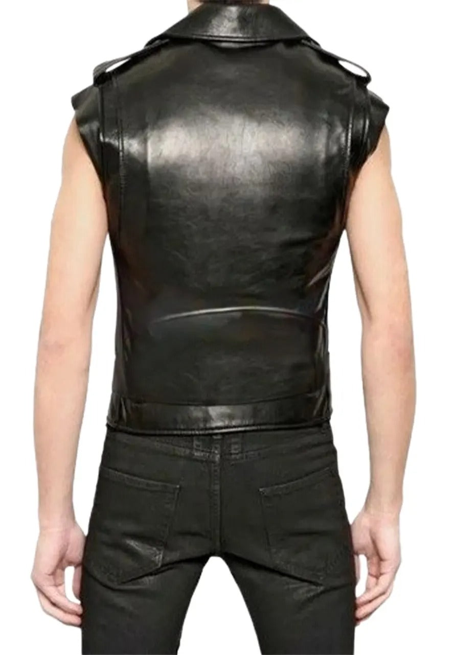 Men’s Basic Black Leather Biker Vest